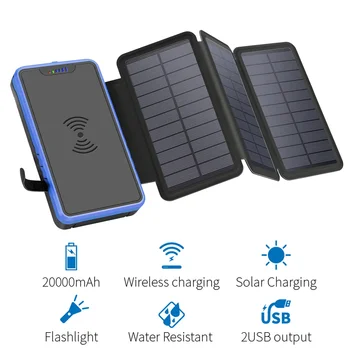 20000 ма Слънчева батерия Безжично зарядно устройство за Преносим Телефон Powerbank с led фенерче SOS Панел за слънчева енергия Повербанк