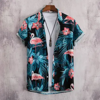 2023 Маркова Блуза За Мъже, Хавайски Ризи С 3D Принтом Фламинго, Ризи с Копчета, Извънгабаритни Топ, Градинска Мъжки Летни Дрехи 5XL