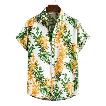 2023 Нова мъжка риза с принтом, Модерен ризи с къс ръкав и цветна принтом, Хавайски плаж топ