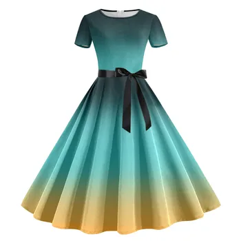2024 Нови Летни вечерни рокли За жени 50-60-те години, ретро рокля, елегантна вечерна рокля с дълъг ръкав, ежедневни рокли трапецовидна форма