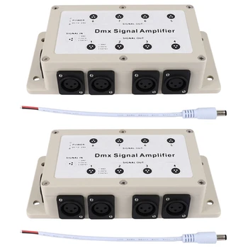2X Dc12-24V 8-канален Изход DMX Dmx512 led контролер с Усилвател на сигнала Сплитер Опаковка за домашно оборудване