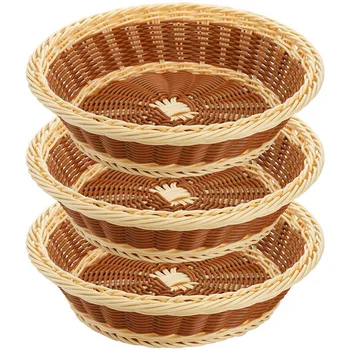3шт Плетени кошници за хляб 11,5-Инчов Кръгла Кошница за плодове, Имитация на кошници от ратан за кухни