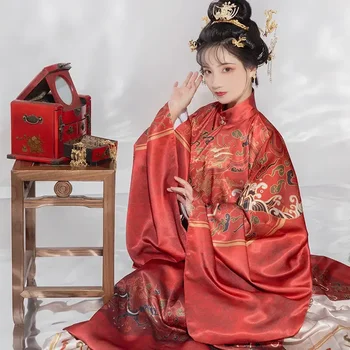 6 Цвята Пролетна Двойка На Династията Мин Сватбена Рокля Hanfu С Кръгло Деколте Дълъг Халат На Мъже, Жени Китайската Традиционна Пола Облекло На Сцената