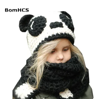 BomHCS, Нова топла зимна шапка с анимационни пандой + шал, костюм от 2 теми, 100% вязаная шапка ръчна изработка