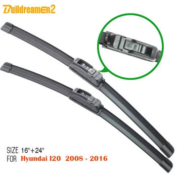 Buildreamen2 1 чифт меки гумени автомобилни четки за чистачки Hyundai I20 2008-2016 Автоматични четки Чистачки на Предното стъкло Бескаркас