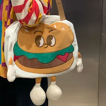 Cartoony Малък бургер, скъпа чанта през рамо, нишевая холщовая чанта на рамото ранна пролет, изискан подарък, скъпа чанта серия Duoduo, плюшена чанта
