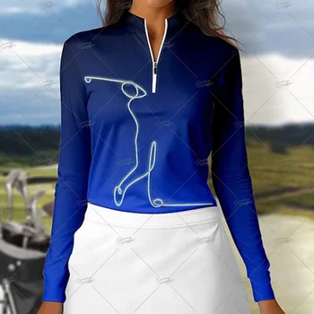 Demisezonnyj Голф-поло с дълъг ръкав 2023, дамски однотонная риза с принтом, Дишаща бързосъхнеща тениска за тенис и голф