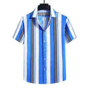 HX Модерен мъжки ризи в синята ивица, ежедневни блузи с 3D-принтом, Хавайски ризи, Летни Тениски с къс ръкав, градинска дрехи, Camisas Директен доставка