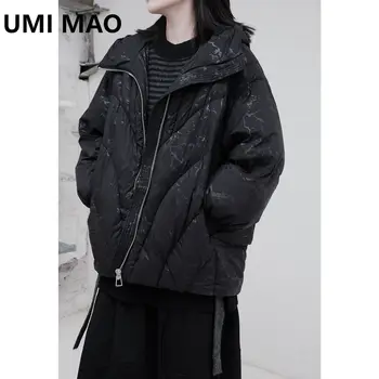 UMI MAO Yamamoto Тъмен Японски дизайн, тъмно-текстурирани яке на 90-м белия утином топола, Гъст топло палто с качулка, Зимни дамски дрехи Y2K