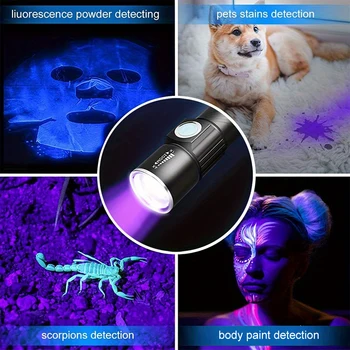 UV фенерче Детектор на ултравиолетова радиация USB-зареждане на Мини-преносим фенер от алуминиева сплав за отстраняване на петна от урина, кучета, котки, домашни любимци,