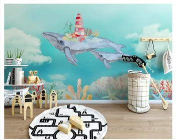 beibehang Потребителски класически скандинавски тапети индивидуалност творчески акварел фон във формата на кит тапети за детска стая