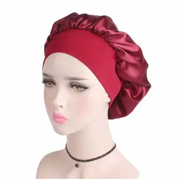 Аксесоари за коса, прическа, ластични превръзки на главата-защита от косопад, Сатен шапка с широка панделка, шапка за нощен сън