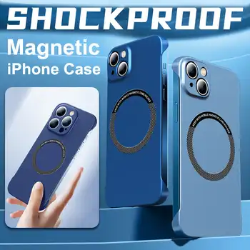 Бескаркасный магнитен калъф за мобилен телефон iPhone 14 Pro Max със защита от пръстови отпечатъци 13-12 серии, противоударная защитен капак на обектива и без рамка