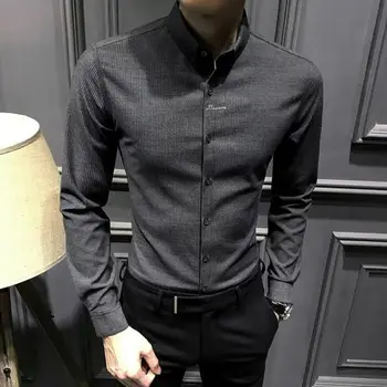 Висококачествена и луксозна мъжка риза в растянутом вид, мъжки дрехи, Ежедневни Бизнес, Приталенная, с дълъг ръкав, Ежедневни Офис блуза Homme B138