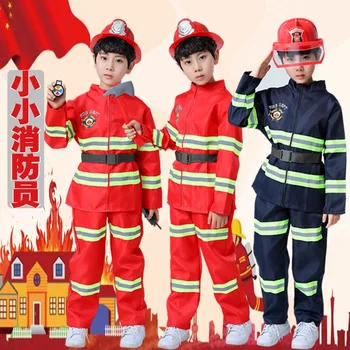Детска форма на пожарникар, Детски cosplay, Работно облекло пожарникар, дрехи за изпълнения, Костюми за партита за Хелоуин, Коледа, Карнавал