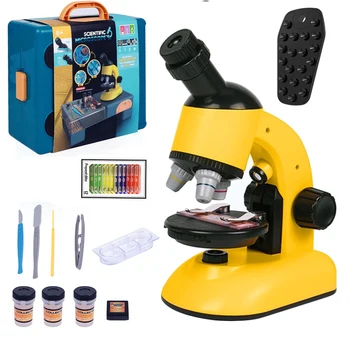 Детски Биологичен Микроскоп Лабораторен Комплект LED 1200X Начална Училищна Научна Развитие на играчки за Коледни Подаръци за Деца
