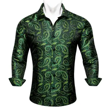 Дизайнерски мъжки ризи от коприна с дълъг ръкав, бродирани зелени Вратовръзки, Панталони, мъжки блузи, ежедневни блузи, дишащи Бари Уонг