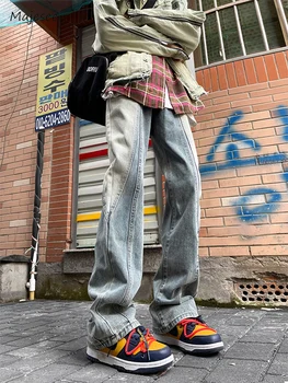Дънки за Мъже Ретро Тънки универсални Демисезонные Директни сращенные Реколта от тийнейджърските си в американски стил, с припокриване, уютни, улични, постиранные