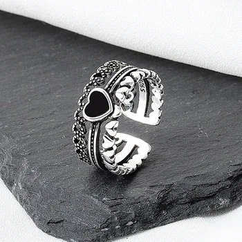 Европейската и американската мода, ново Винтажное вкусно Широко черен пръстен Love Open Ring, на едро подарък за жени и двойки бижута