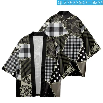 Ежедневното Свободно японското кимоно с принтом в стил мозайка, Плажни къси панталони, жилетка Harajuku, Лятна Дамски Мъжки градинска дрехи Юката