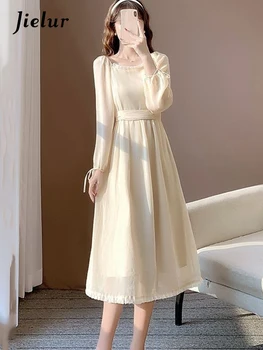 Елегантен Френски стил, модерни есенни Женски Страхотна рокля с дълъг ръкав, квадратен яка, дамски шик обикновен универсален рокли