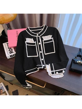 Жена готическия Черен жилетка, вязаный пуловер, Реколта корейската мода Харадзюку, Y2k, естетически скок на 90-те години, пуловер, облекла в стил емо 2000-х,