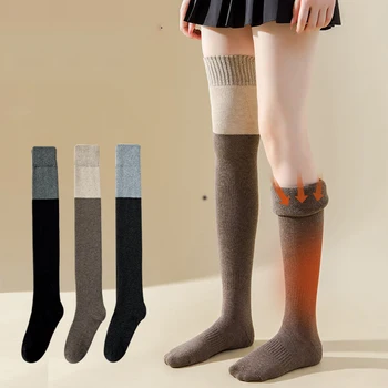 Зимни топли дълги чорапи в една тръба, дебели високи чорапи над коляното, чорапи носочные изделия с дължина до коляното, хавлиени обикновен женски изолирана чорапогащи