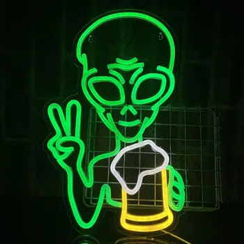 Извънземна Неонова реклама, на Уникално Зелено Извънземно Бижу, USB Led Знак За Парти В Бар, Персонални Декора на Стените на Стаята, на новост, Неонови Надписи За бар