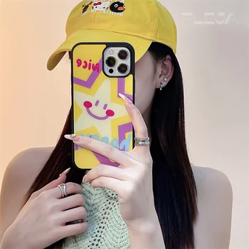 Калъф за телефон Kawaii Happy Smile Star за iPhone 14 12 13 Pro Max 11, стилна делото Arcylic, сладки защитни капаци за момичета и жени,