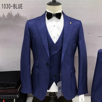 Комплект мъжки костюми, мъжки блейзери, яке-тройка, панталони, жилетка с Високо качество, Нова мода 2023 г., на Официална бизнес сватба