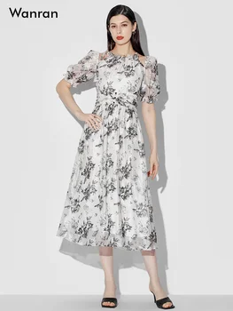 Лято 2023 г. Нов Темпераментна Дизайн на цветето украса Плиссированное рокля с лек луксозен принтом на талията