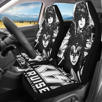 Модерен дизайн рок-група, пълен комплект калъфи за предните седалки на автомобила, защитни капаци, лесно почистваща, автоматична монтаж, Възглавница за седалката, автомобилен аксесоар Kiss