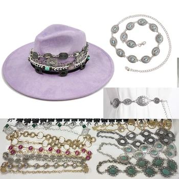 Модни метални аксесоари в ретро стил, Фетровая шапка, Аксесоари за колан, Мъжки И дамски шапки, Аксесоари за сламена шапка, Бижу, колан-верига