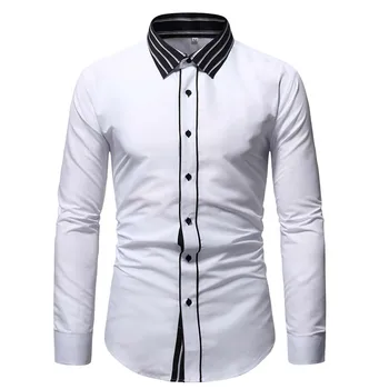 Мъжка мода Риза райе с деколте в стил мозайка Four Seasons Официалната бизнес мъжки дрехи Сватба домашна риза
