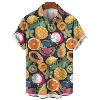 Мъжки Хавайски Ризи fruit Y2k 2023 Летни Плажни Ризи С 3D Принтом За Почивка, Ежедневни Реколта Дрехи, Дамски Блуза С Ревери, Однотонная риза
