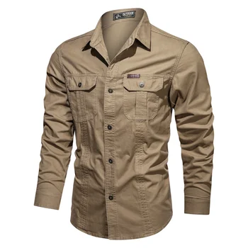 Мъжки брандираната армията риза в стил милитари 2021 Пролет Памук С дълъг ръкав за Мъже Обикновена ежедневни ризи Плюс Размер 6XL Есен Camisa Masculina
