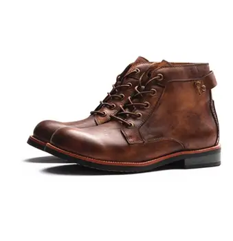 Мъжки обувки в стил ретро с високо берцем дантела, мъжки байкерские обувки, есенно-зимните модни къси оксфордские обувки