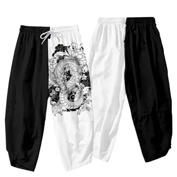 Мъжки панталони от хипстерского копринен сатен с изображение на дракон, Китайски свободни панталони от гладък сатен, удобни плажни панталони Taichi