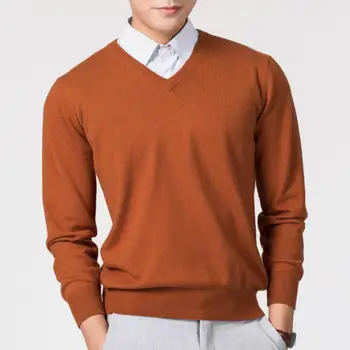 Мъжки пуловер, мъжки обикновен пуловер с V-образно деколте, монтиране трикотаж, дебел пуловер, жилетка за есенно-зимния комфорт в Студеното време, мъже