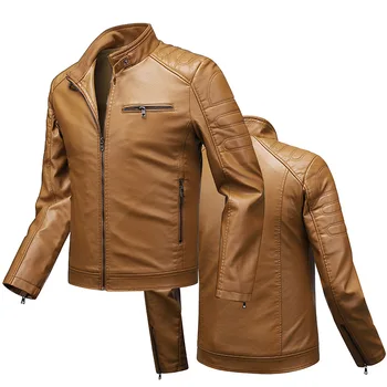 Мъжко кожено яке, за мъже приталенная яке, Тънка пролет-есен яке, за мъже мотоциклетът дрехи, Кожа с висока яка голям размер