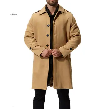 Мъжко палто, вълнена Случайни Американски стил, дълга однотонная мъжки дрехи, палта Зима Есен, Нова мода, Бизнес