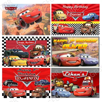 На фона на Disney Cars Mcqueen Фон за снимки на Партито по Случай рождения Ден на момчето Персонализирани Тематичен декор състезателен автомобил Банер Подпори за Фотобудки