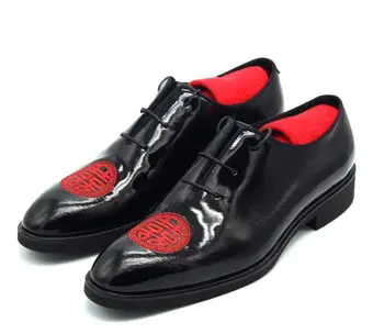 Нова официална мъжки обувки класически сватбени обувки са ръчно изработени черни oxfords дантела от естествена кожа модни мъжки обувки с остър пръсти