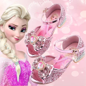 Нови Сандали За момичета; Обувки Принцеса Елза Frozen 2; Обувки с декорация във формата на кристали За Малки Момичета; Детски Обувки На Висок Ток, За Парти В модния Подиум