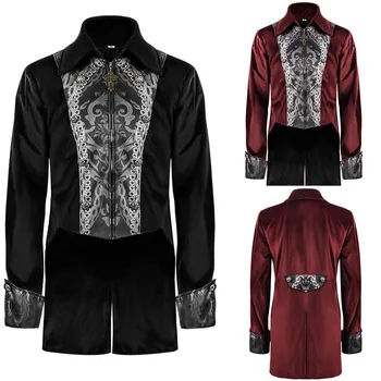 Ново мъжко яке в стил steampunk, средновековен velvet палто и с появата на мълния, готическия пират палто вампир, Виктория палто на Хелоуин