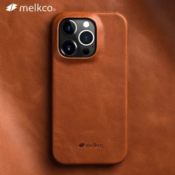 Оригинален Калъф Melkco Premium Oil Wax от естествена Кожа за iPhone 14 Pro Max Plus в света на ретро-стил, Наполовина Завернутая Делото