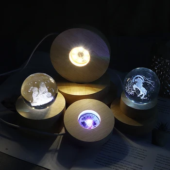 Основата на осветителното тяло от кръгла дърво USB С превключвател на Led светлини на Въртящата се Поставка за дисплея на Основата на осветителното тяло Основание нощни лампи Начало декор