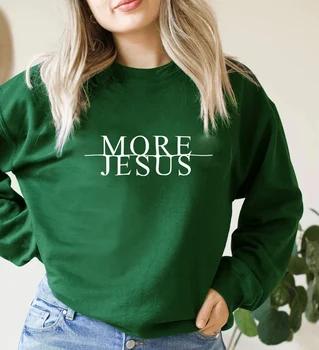 ПОВЕЧЕ Hoody JESUS Свитшот Jesus Love Sweats Кристиан топ Религиозен Подарък на най-добрата приятелка на Жена Ежедневни памучни пуловери с кръгло деколте
