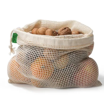 Памучни Окото чанти за зеленчуци, Продуктова чанта, Множество окото чанта за съхранение, Моющаяся Кухненски Еко-авоська за плодове и зеленчуци с шнурком