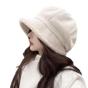 Плюшен капачка, стилна ветрозащитная дамски шапка-барета, ультратолстая шапка за студено време, есенно-зимна шапка за улицата, жена зимна поема